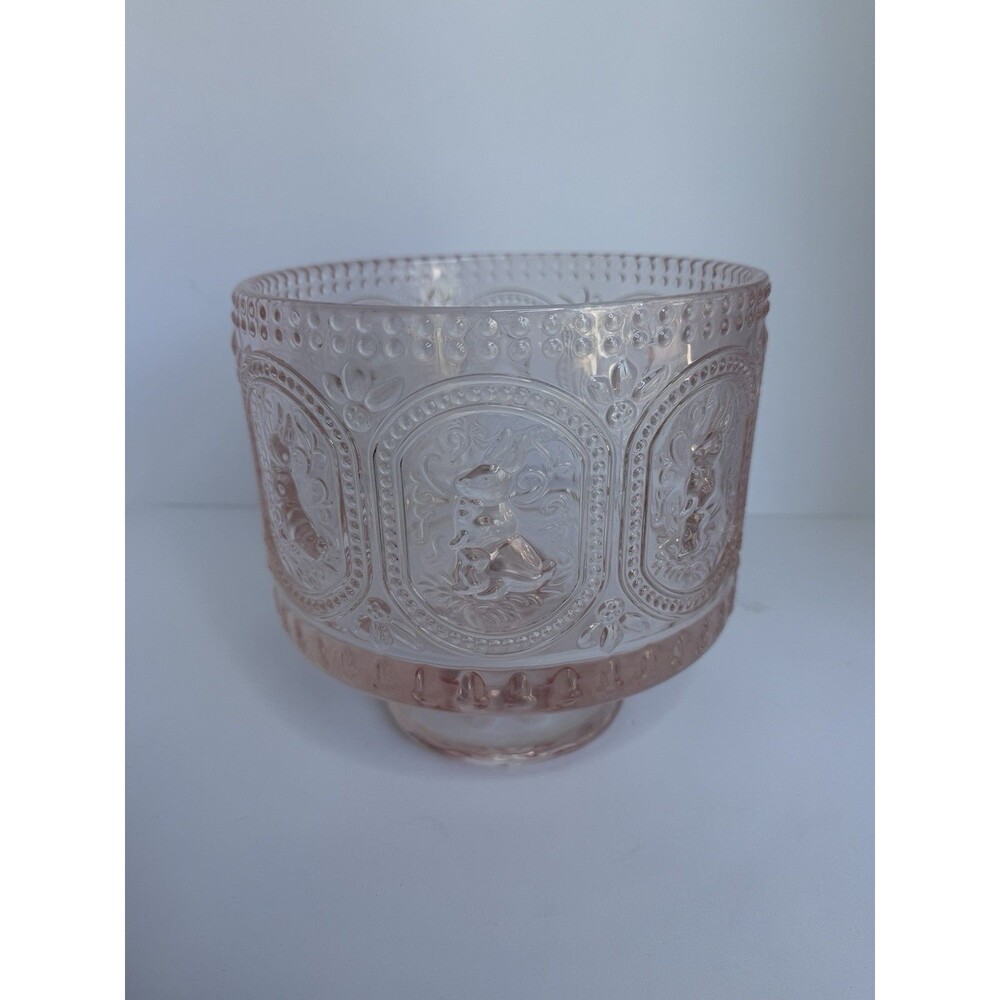Easter Bunny Rabbit Light Pink Hobnail Trifle/ Truffle Lg Pedestal Serving Bowl
